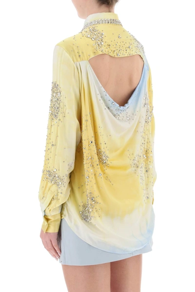 Shop Des Phemmes Silk Satin Shirt With Tie Dye Effect And Appliques