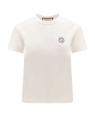 Shop Gucci Embellished Logo Crewneck T In White