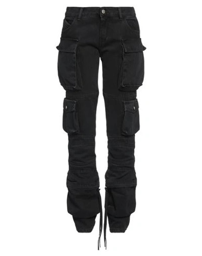 Attico Dark Wash Cargo Jeans With Logoed Buttons 15cm In Black