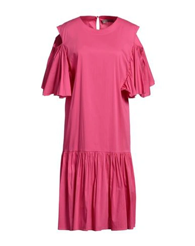 Shop D-exterior D. Exterior Woman Midi Dress Fuchsia Size 10 Cotton, Polyamide, Elastane In Pink