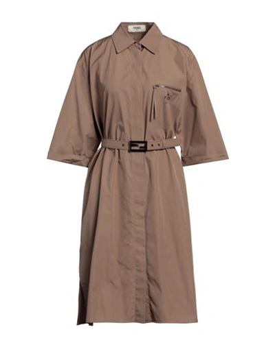 Shop Fendi Woman Midi Dress Brown Size 6 Cotton