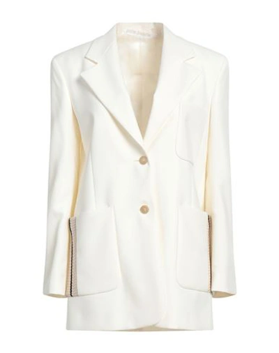 Shop Palm Angels Woman Blazer Cream Size 8 Polyester, Virgin Wool, Cotton In White