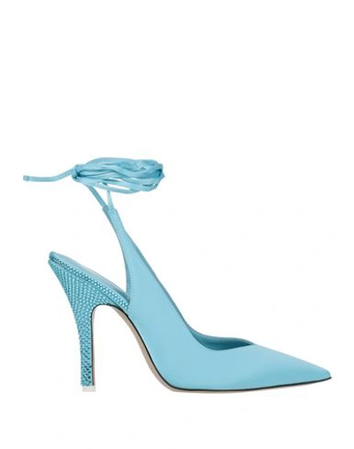 Shop Attico The  Woman Pumps Sky Blue Size 7.5 Textile Fibers