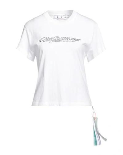 Shop Off-white Woman T-shirt White Size L Cotton, Glass