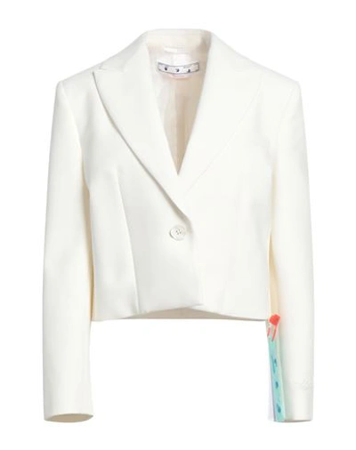 Shop Off-white Woman Blazer Ivory Size 4 Polyester, Virgin Wool, Elastane