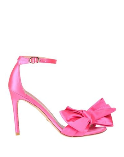Shop Stuart Weitzman Woman Sandals Fuchsia Size 7.5 Textile Fibers In Pink