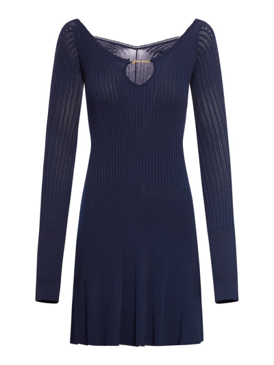 Shop Jacquemus Long Sleeve Scalloped Mini Dress In Navy