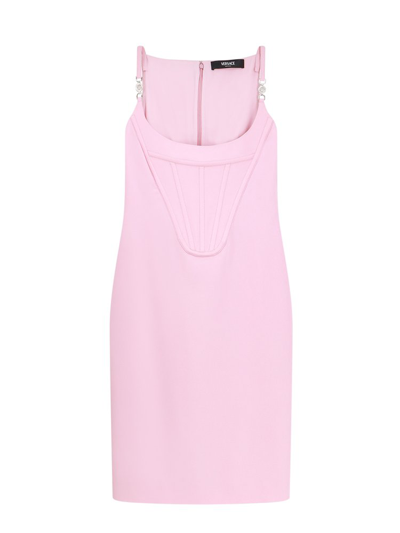 Shop Versace Sleeveless Crepe Midi Dress In Pink