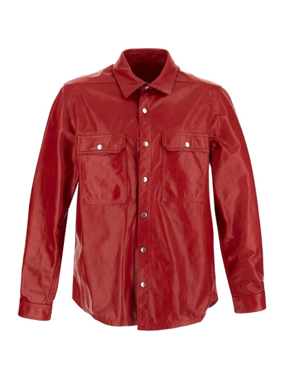 Shop Rick Owens Leather Outershirt In Red