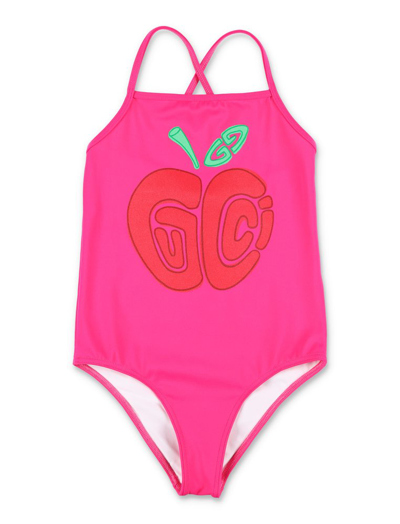 Shop Gucci Kids Logo Printed Sleeveless Swimsuit In Pink