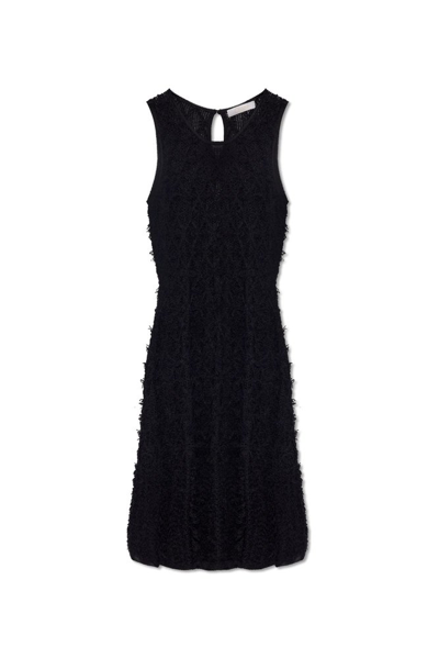 Shop Chloé Lace Detailed Flared Mini Dress In Black
