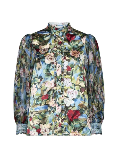Shop Alice And Olivia Alice + Olivia Shirts In Breeze Floral Sm