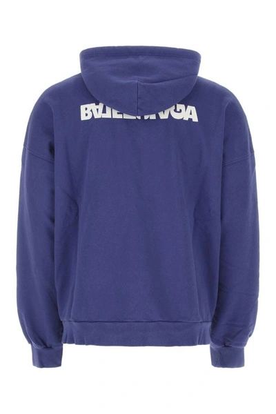 Shop Balenciaga Man Blue Cotton Sweatshirt