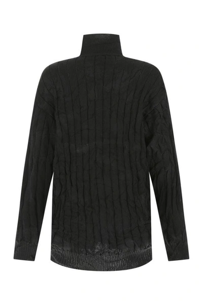 Balenciaga Creased Turtleneck Knit Jumper In Black