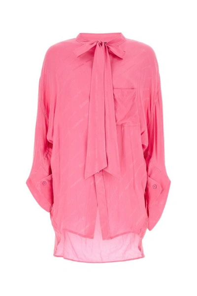 Shop Balenciaga Woman Embroidered Crepe Oversize Shirt In Pink