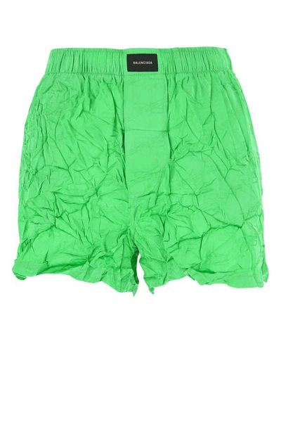 Shop Balenciaga Woman Fluo Green Viscose Shorts