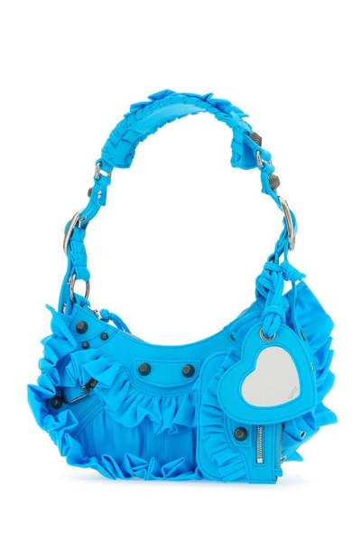 Shop Balenciaga Woman Turquoise Fabric Le Cagole Xs Shoulder Bag In Blue