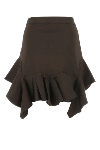 Givenchy Viscose Skirt With Elastic Waist And Ruffle Detail In Brown