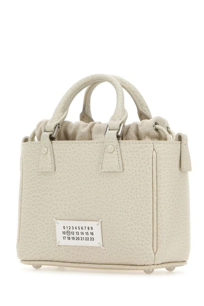 Shop Maison Margiela Woman Chalk Leather 5ac Tote Horizontal Handbag In White