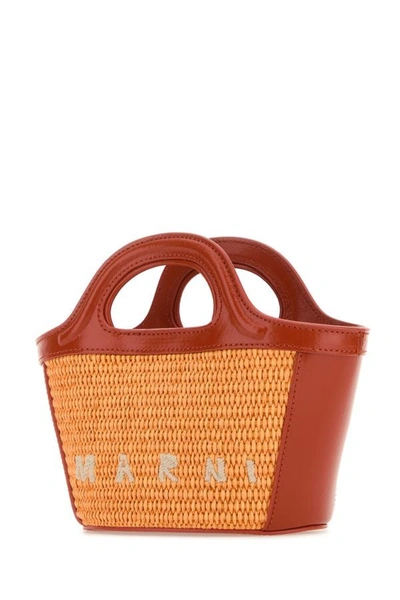 Shop Marni Woman Two-tone Leather And Straw Micro Tropicalia Summer Handbag In Multicolor