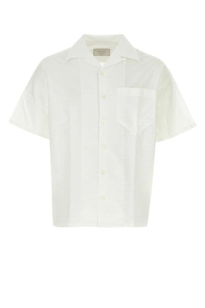 Shop Prada Man Embroidered Poplin Shirt In White