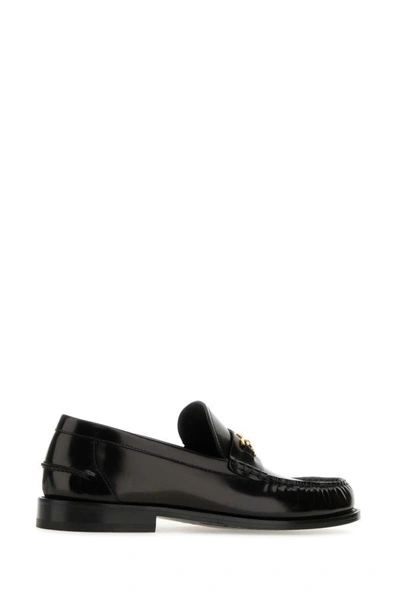 Shop Versace Man Black Leather Medusa  95 Loafers