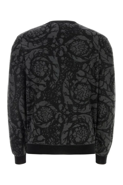 Shop Versace Man Embroidered Wool Blend Sweater In Multicolor