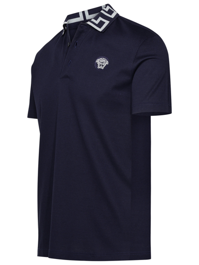 Shop Versace Man  Polo Shirt In Blue Cotton