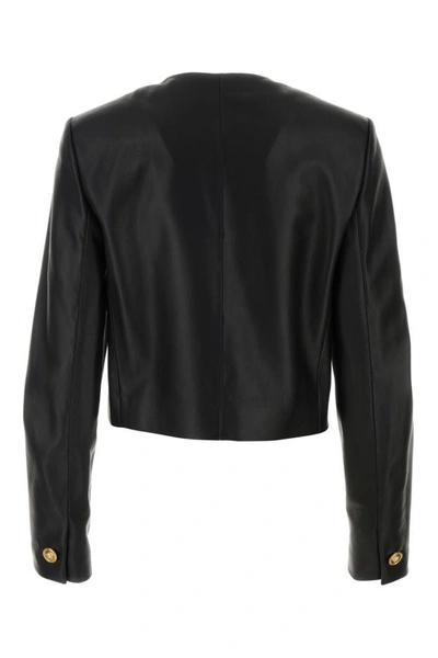Shop Versace Woman Black Leather Jacket