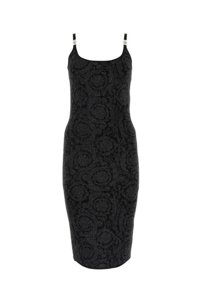 Shop Versace Woman Black Stretch Viscose Blend Dress