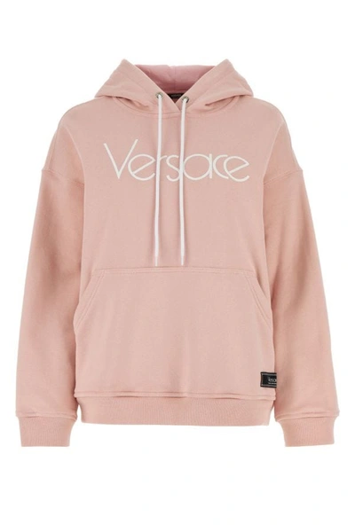 Shop Versace Woman Pink Cotton Oversize Sweatshirt