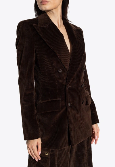 Shop Dolce & Gabbana Corduroy Double-breasted Blazer In Brown