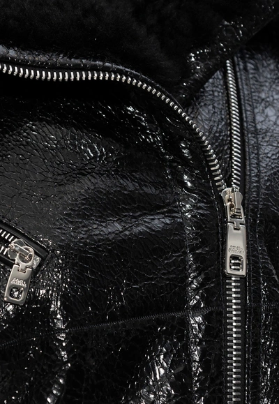 Shop Dolce & Gabbana Cracked Effect Shearling Jacket In Black