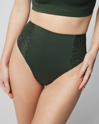 Shop Soma Women's Vanishing Tummy Retro Thong With Lace Underwear In Green Size Small |