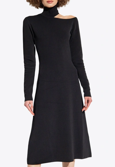 Shop Ferragamo Cut-out Knitted Midi Dress In Black