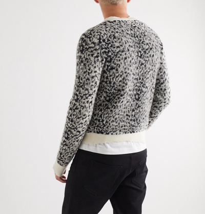 Pre-owned Saint Laurent Leopard Print Distressed Mohair Sweater In Black White
