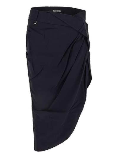 Shop Jacquemus La Jupe Saudade Draped Skirt In Navy