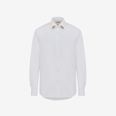 Shop Alexander Mcqueen Embroidered Collar Shirt In Optic White