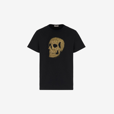 Shop Alexander Mcqueen Skull T-shirt In Black/ Gold