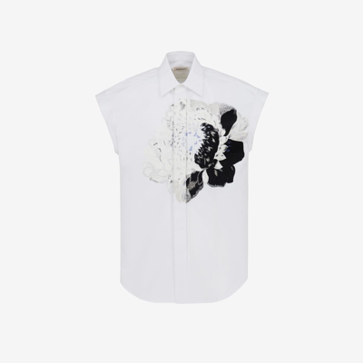 Shop Alexander Mcqueen Dutch Flower Sleeveless Shirt In Optic White
