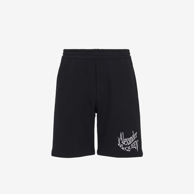 Shop Alexander Mcqueen Warped Logo Shorts In Black