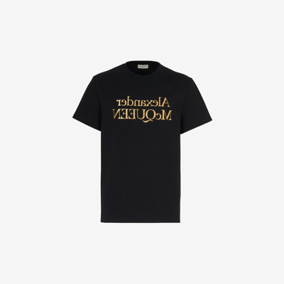 Shop Alexander Mcqueen Reflected Logo T-shirt In Black/ Gold