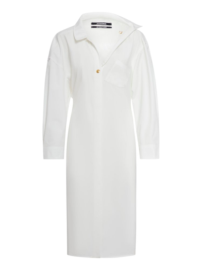 Shop Jacquemus La Robe Chemise Asymmetric Mini Shirt Dress In White