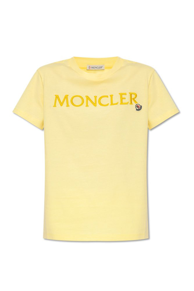 Shop Moncler Logo Printed Crewneck T In Yellow