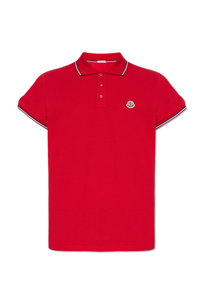 Shop Moncler Logo Patch Polo Shirt In Red