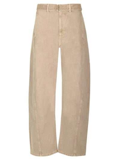 Shop Lemaire Twisted Belted Straight Leg Jeans In Beige