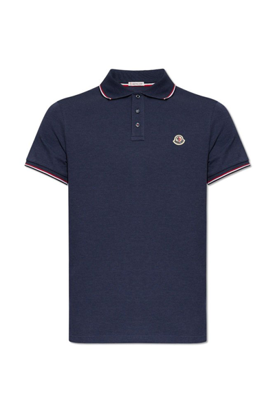 Shop Moncler Logo Patch Polo Shirt In Navy