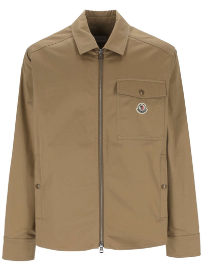 Shop Moncler Zip Up Shirt Jacket In Brown