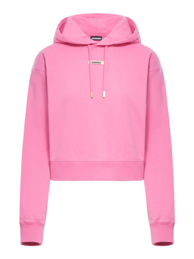 Shop Jacquemus Logo Patch Drawstring Hoodie In Pink