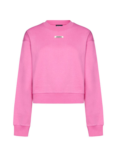 Shop Jacquemus Logo Patch Cropped Sweatshirt In Pink